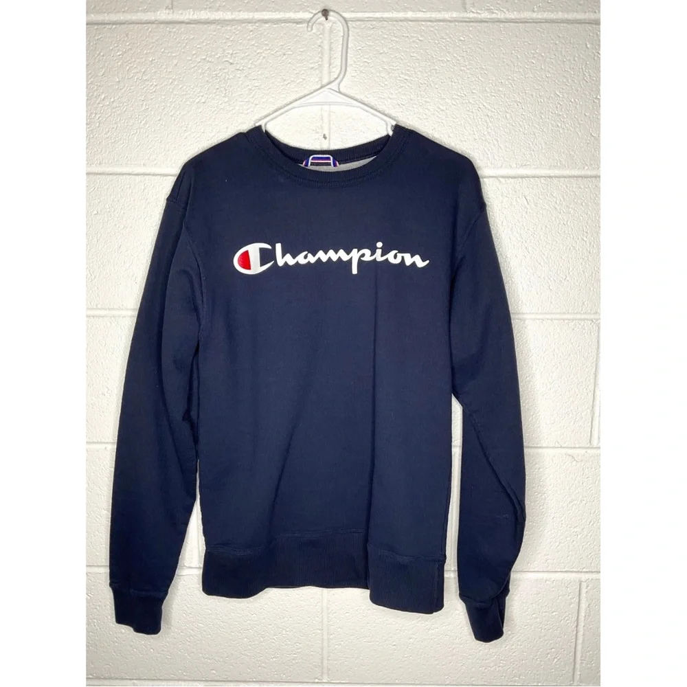 < Men’s Champion Navy Blue Logo Sweatshirt > - Picture 2 of 4